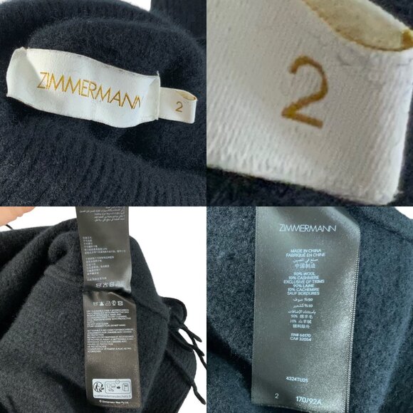 Zimmermann Fringed Cashmere-Blend Turtleneck Sweater 2 US/M Black ALTERED - Picture 4 of 12